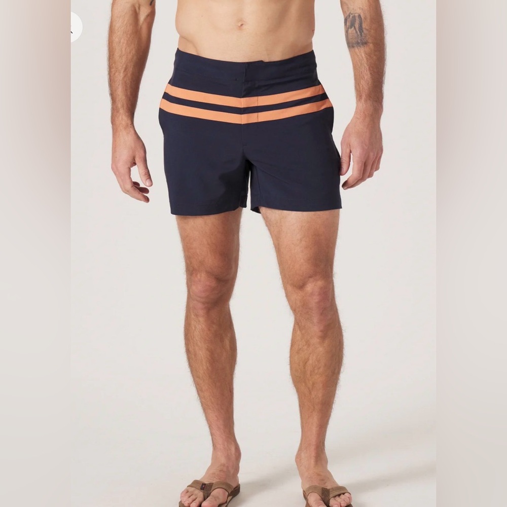 NORMAL BRAND Men’s Navy/Copper Button Front Swim Trunks - 32